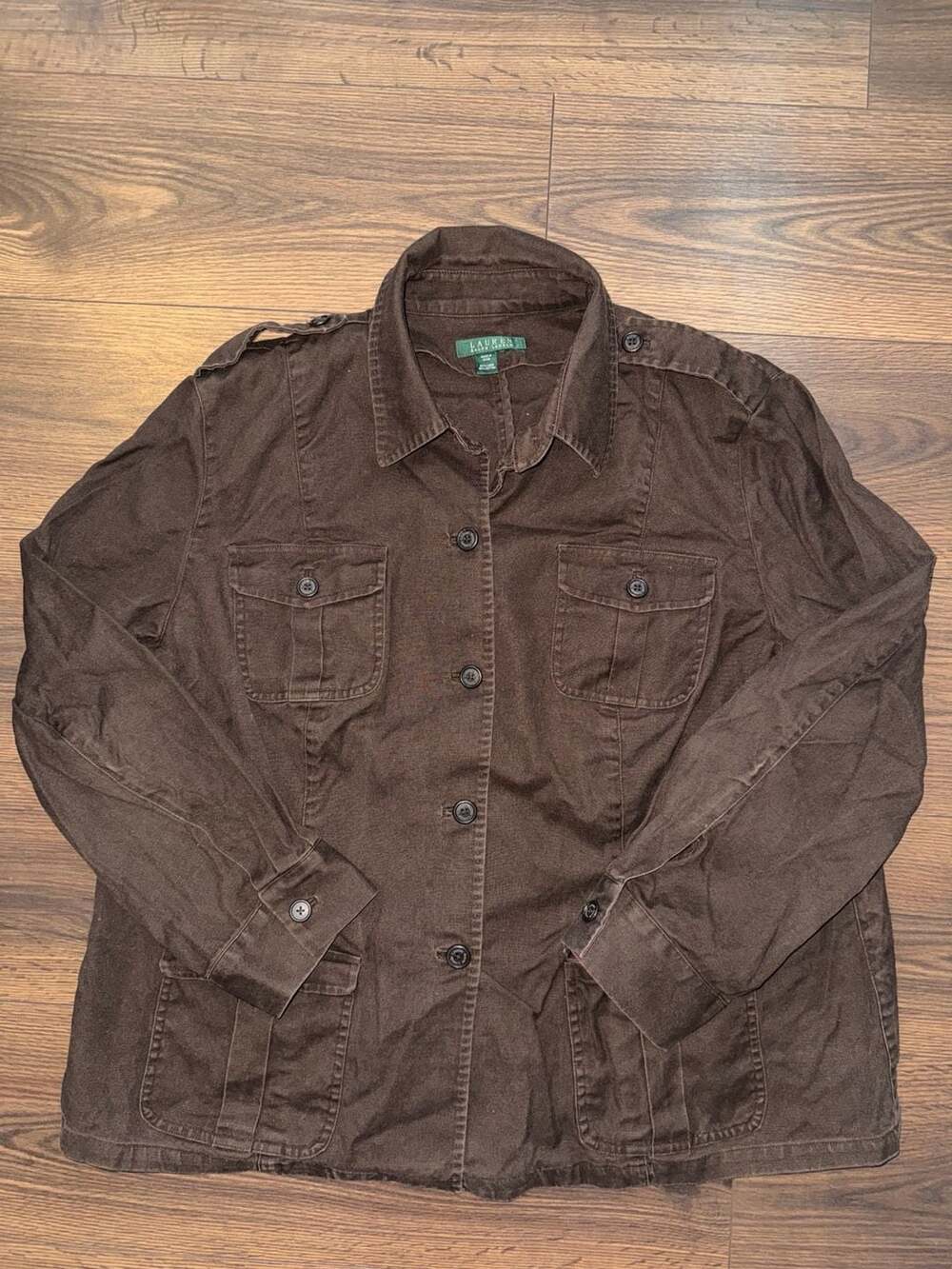Lauren Ralph Lauren Brown Linen Cotton Utility Safari Jacket Size L/XL